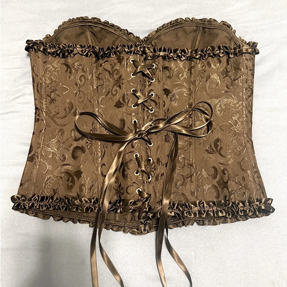 Vintage| XL |Black Jacquard |Corset |Bustier Top |Lace Up |Boned |Sexy|Goth - Picture 13 of 16